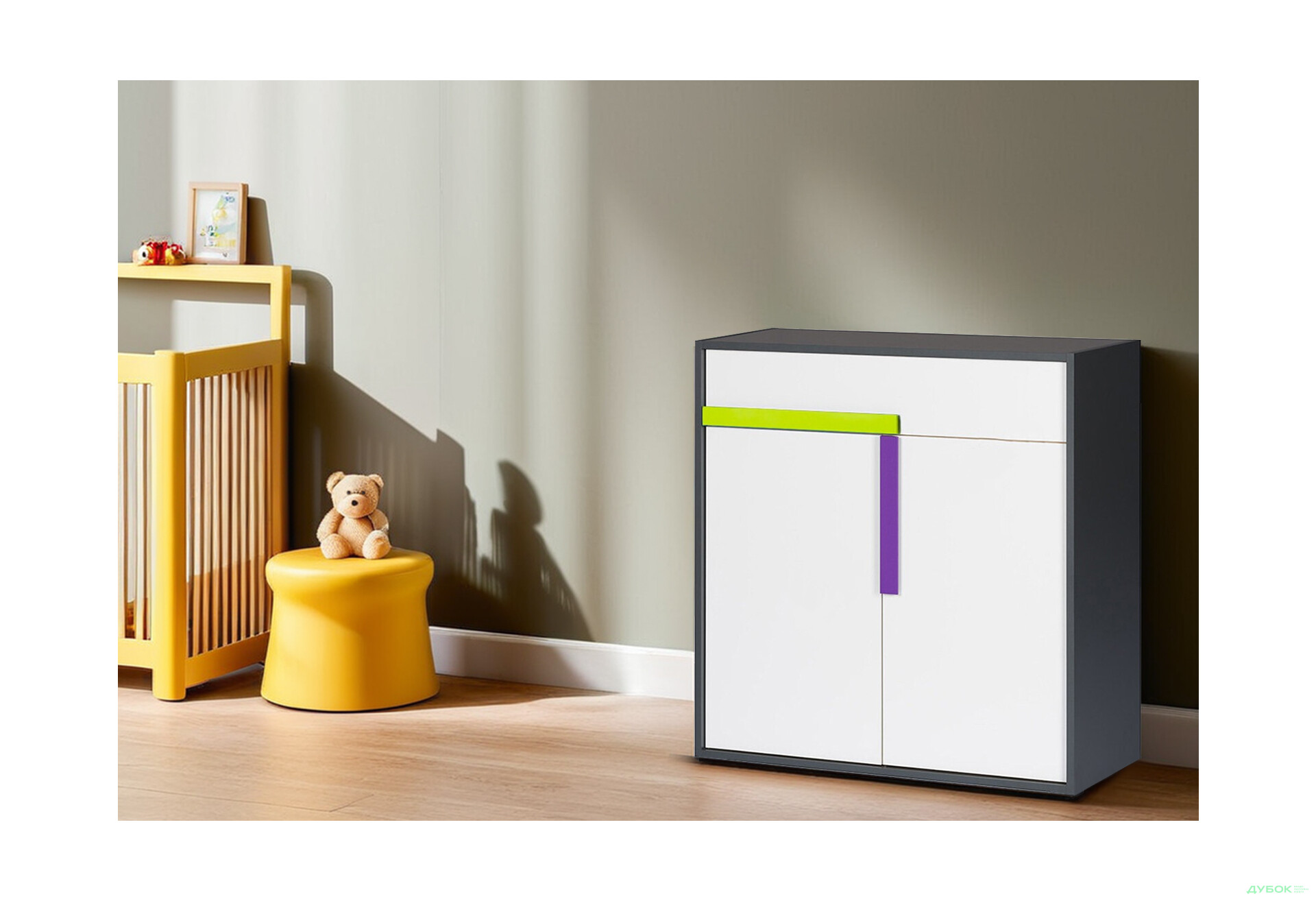 Комод VMV holding Алекс 2-дверний з шухлядою 84 см Сіро-білий - Зображення 2 Зображення 2 - Комод VMV holding Алекс 2-дверний з шухлядою 84 см Сіро-білий