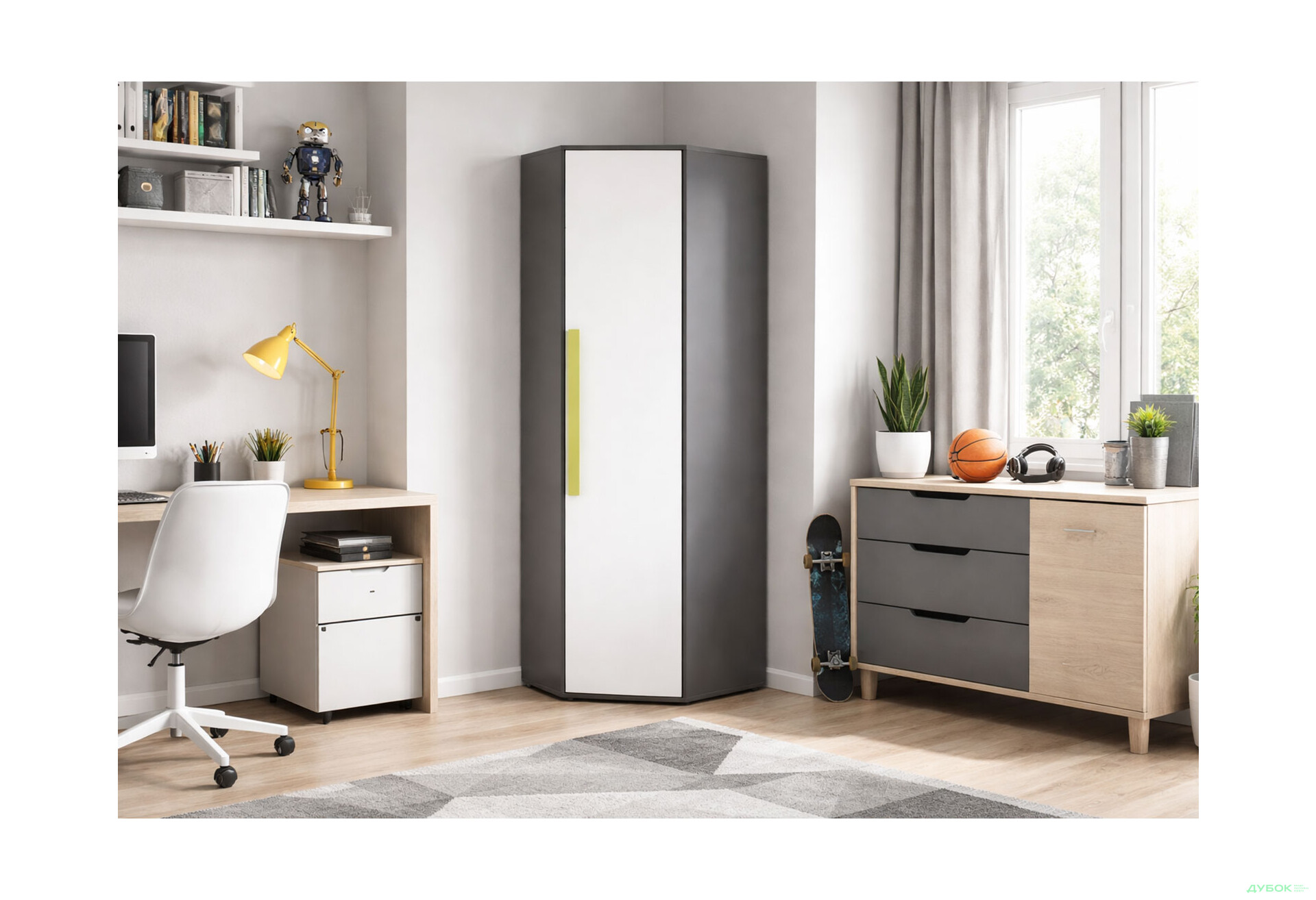 Зображення 2 - Шафа кутова VMV holding Алекс 1-дверна 71 см Сіро-біла