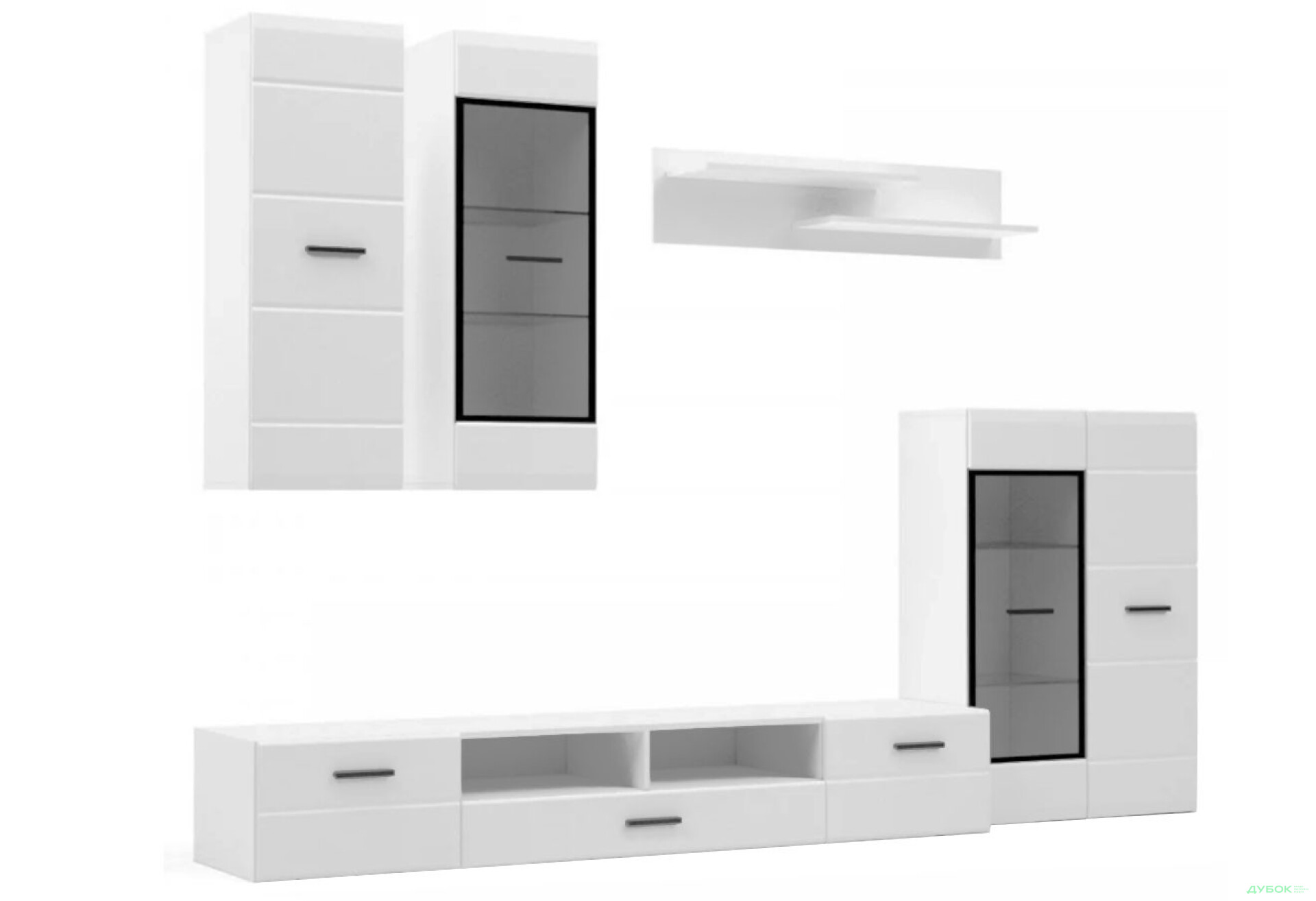 Фото 2 - Комплект стінка з вітриною Kredens furniture Шайн 278 см Біла