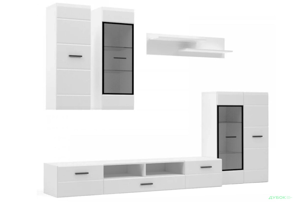 Зображення 2 - Комплект стінка з вітриною Kredens furniture Шайн 278 см Біла