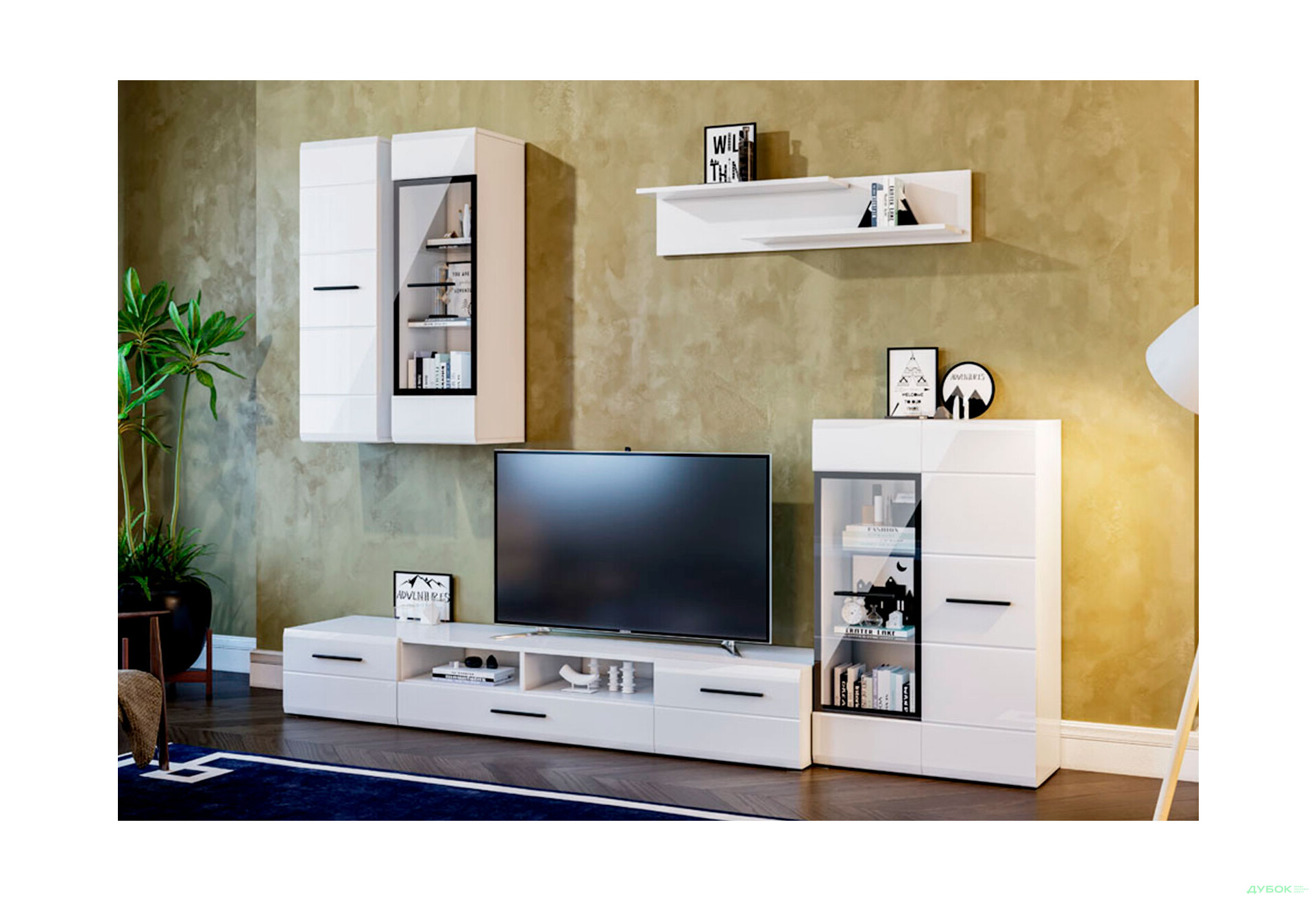 Комплект стінка з вітриною Kredens furniture Шайн 278 см Біла - Зображення 1 Зображення 1 - Комплект стінка з вітриною Kredens furniture Шайн 278 см Біла