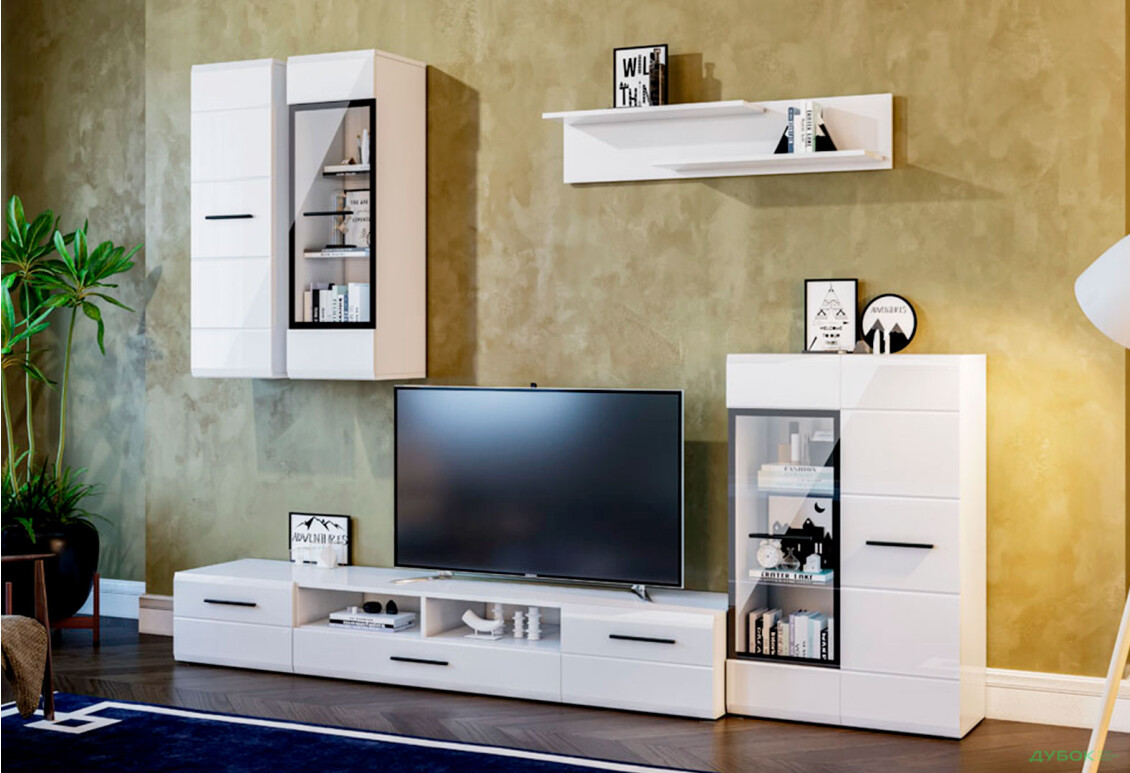 Комплект стінка з вітриною Kredens furniture Шайн 278 см Біла