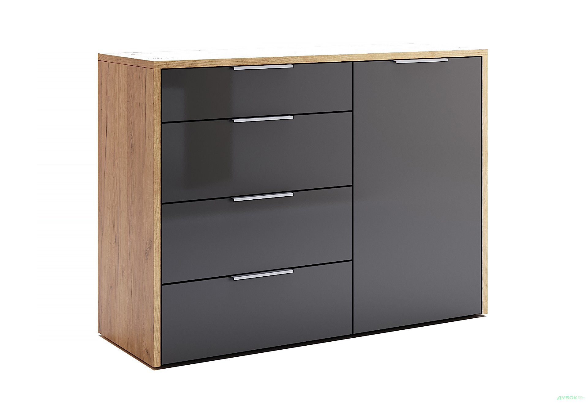 Комод MiroMark Луна 1-дверний з 4 шухлядами 120 см Лава/Дуб крафт - Зображення 1 Зображення 1 - Комод MiroMark Луна 1-дверний з 4 шухлядами 120 см Лава/Дуб крафт