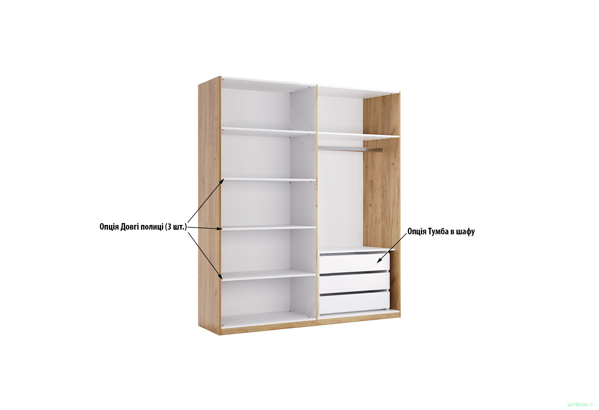 Шафа MiroMark Асті 4-дверна 184 см Дуб крафт/Білий - Зображення 3 Зображення 3 - Шафа MiroMark Асті 4-дверна 184 см Дуб крафт/Білий