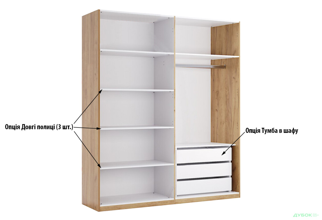 Шафа MiroMark Асті 4-дверна 184 см Дуб крафт/Білий - Зображення 3 Зображення 3 - Шафа MiroMark Асті 4-дверна 184 см Дуб крафт/Білий