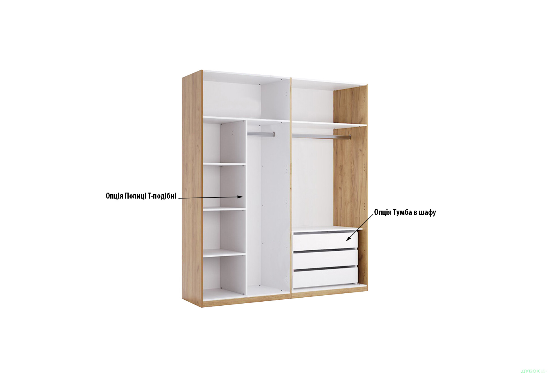 Шафа MiroMark Асті 4-дверна 184 см Дуб крафт/Білий - Зображення 4 Зображення 4 - Шафа MiroMark Асті 4-дверна 184 см Дуб крафт/Білий