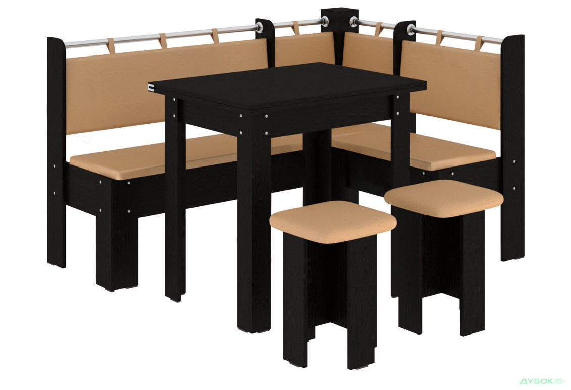 Кухонний куточок Гетьман (куток Гетьман + Розкл. стіл №3 + табурет №3 / 2шт) Пехотін