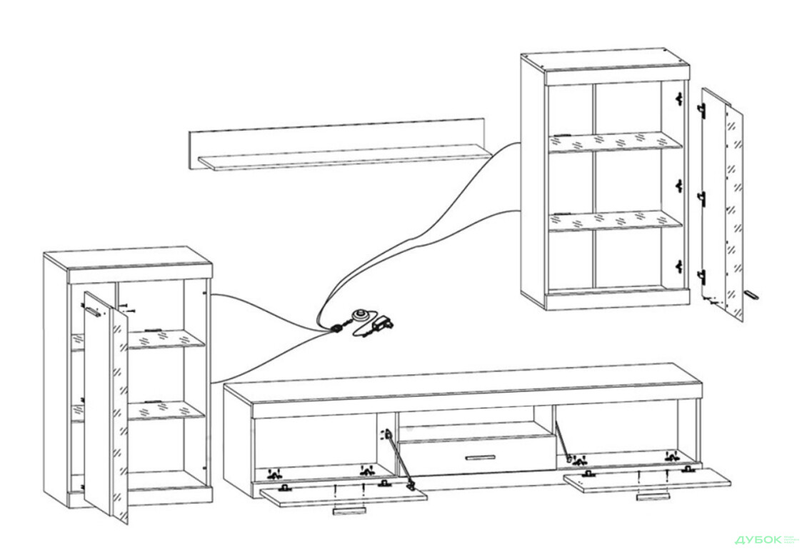 Комплект стінка з вітриною ВМК Кетлін 255 см Білий/Бетон - Зображення 3 Зображення 3 - Комплект стінка з вітриною ВМК Кетлін 255 см Білий/Бетон