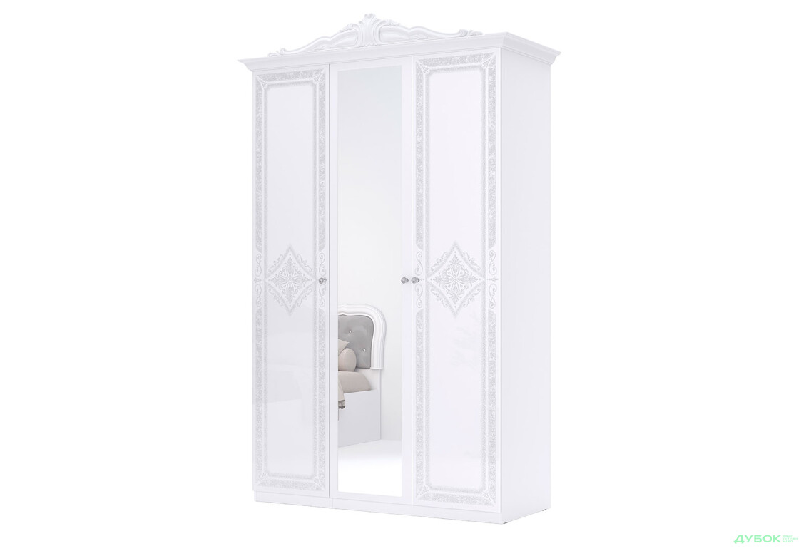 Шафа МироМарк Луиза 3-дверный с зеркалом и декоративным карнизом 147 см Белый