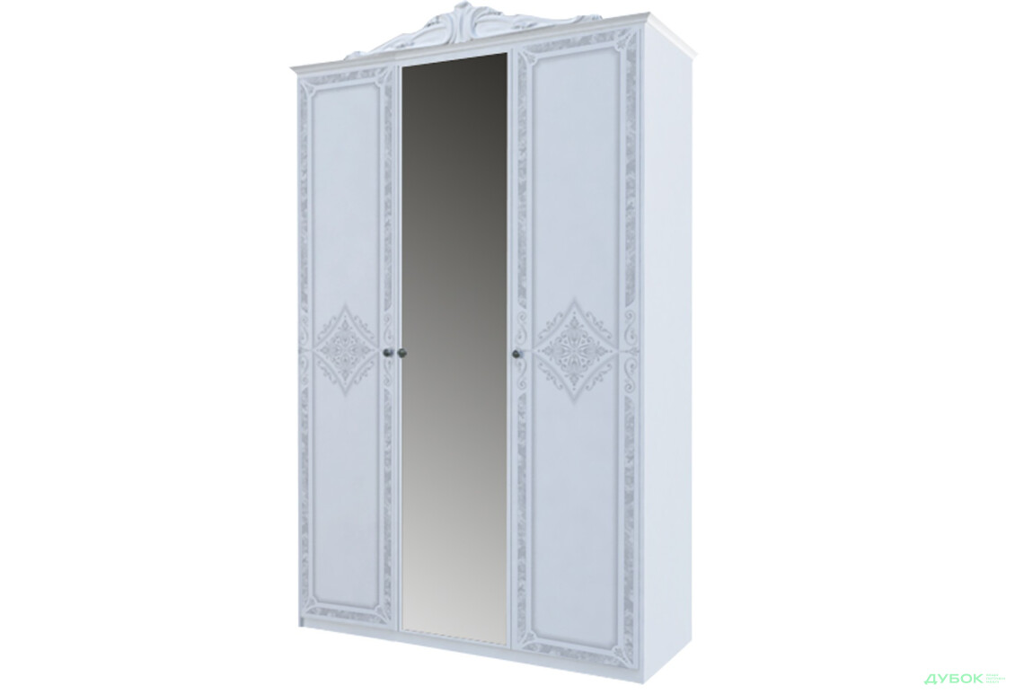 Фото 2 - Шафа МироМарк Луиза 3-дверный с зеркалом и декоративным карнизом 147 см Белый
