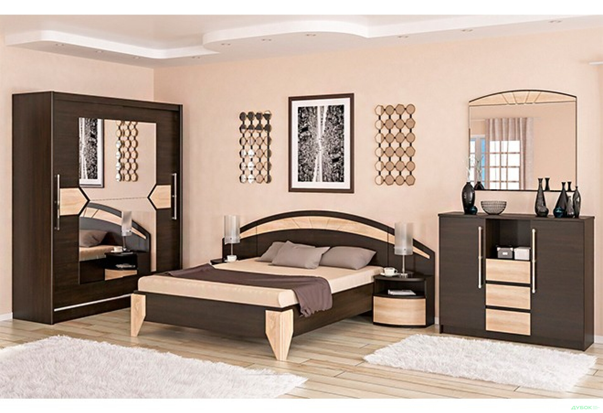Фото 1 - Спальня Аляска Комплект со шкафом-купе 2Д + комод 4Ш Мебель Сервис