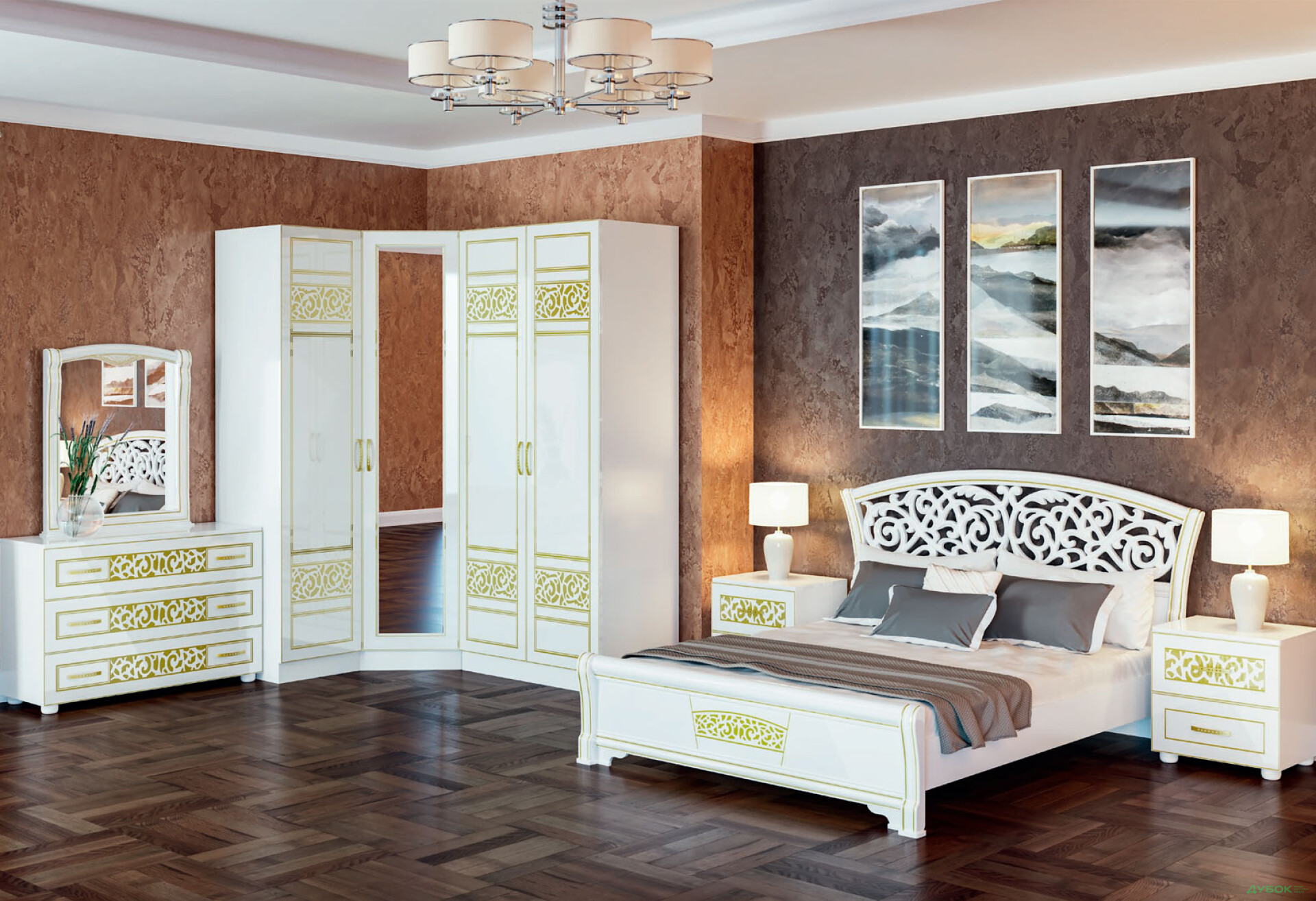 Фото 1 - Спальня Поліна Нова NEW Комплект 4Д (з кутовою шафою) Світ Меблів