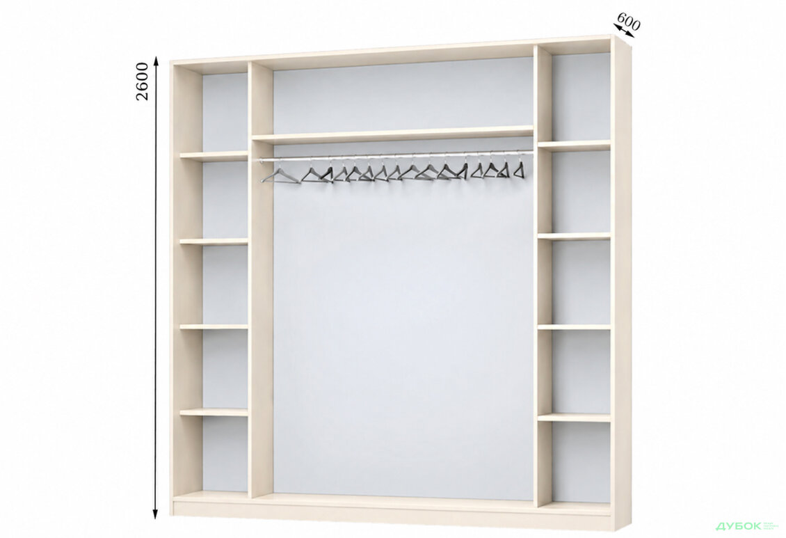 Корпус Комби 2600х600 Шкаф-купе 3D 2600