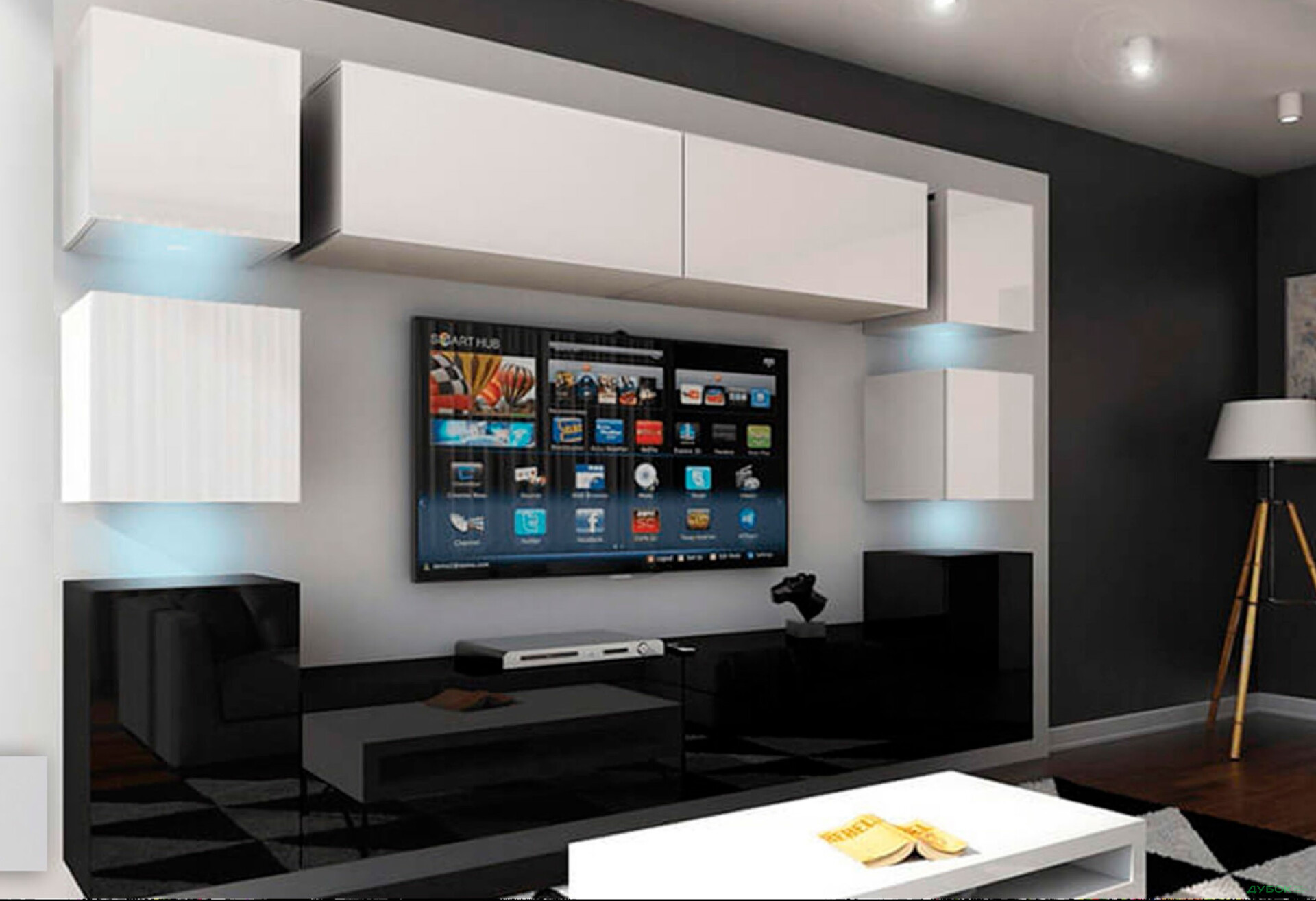 Изображение 1 - Гостиная Кубика / Cubica (без ручек) В1 7 Глянец Белый / Глянец Чёрный МироМарк