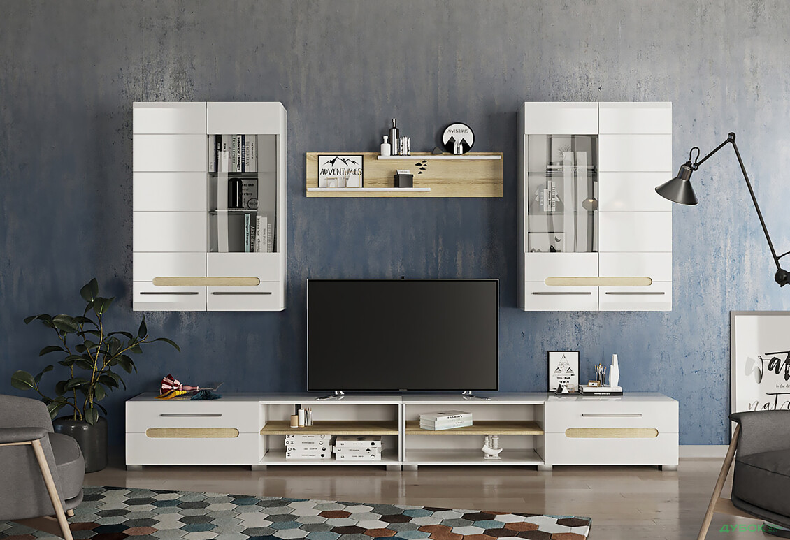 Стінка Світ Меблів Бянко 280 см Білий/Дуб сонома