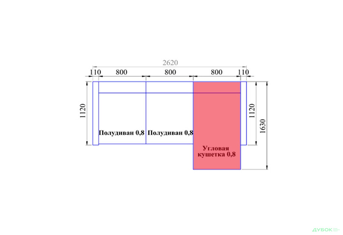 Элемент №2.2 угл.кушетка (Ш 0.8м) подъемный механизм Модульная система-конструктор Бенджамин Dizi