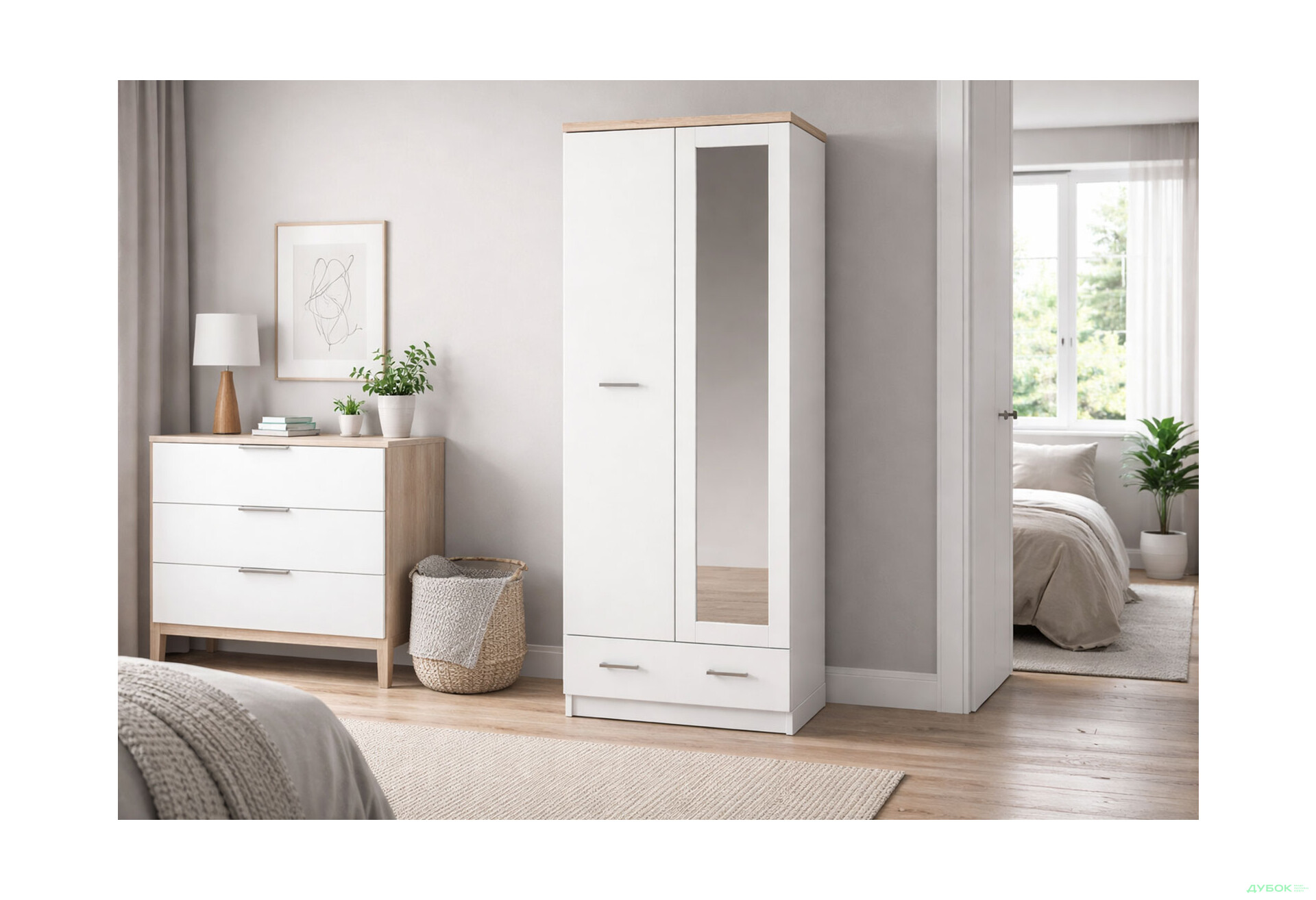 Изображение 2 - Шкаф ВМВ Холдинг Топ-микс 2-дверный с ящиком и зеркалом 60 см Белый/Дуб сонома