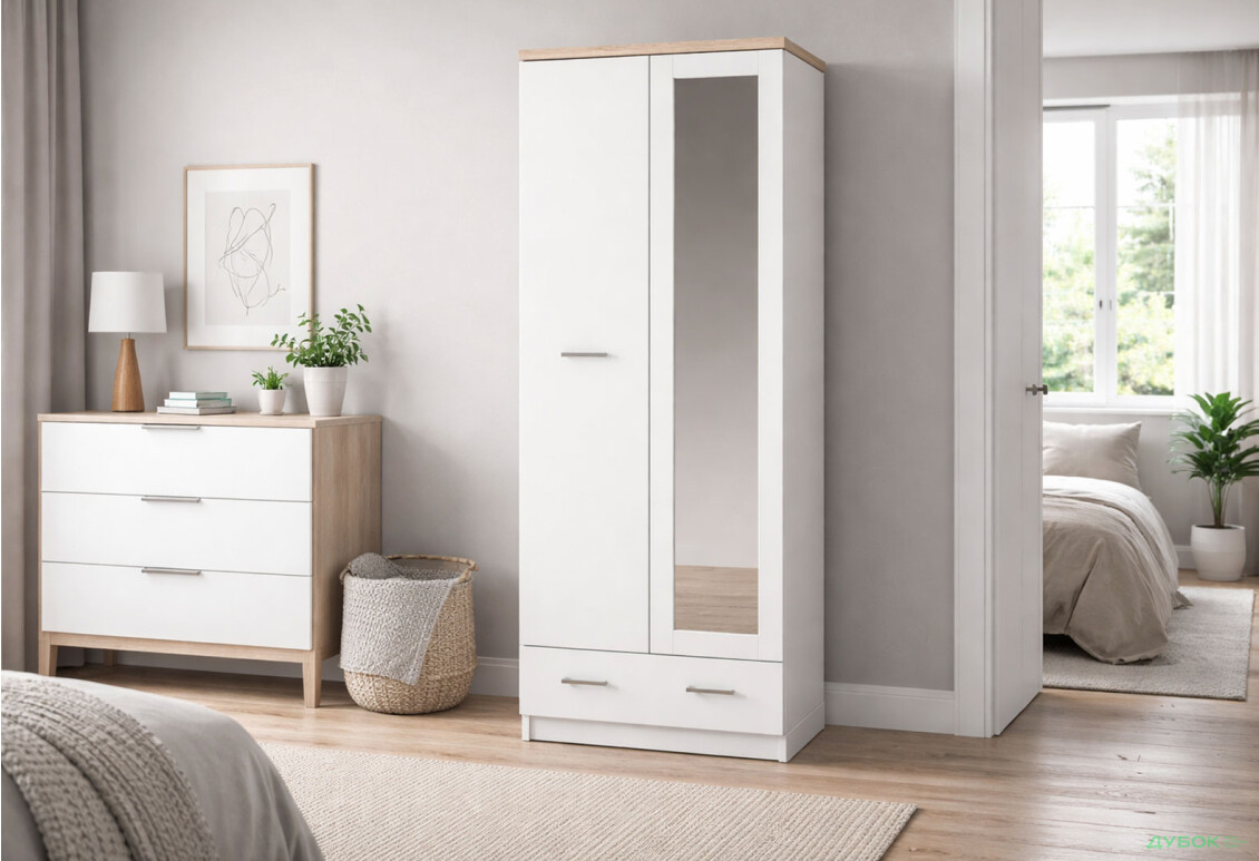 Изображение 2 - Шкаф ВМВ Холдинг Топ-микс 2-дверный с ящиком и зеркалом 60 см Белый/Дуб сонома