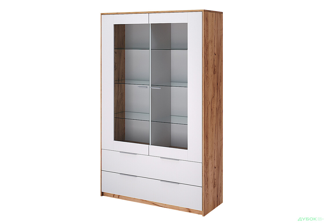 Шкаф-витрина МироМарк Асти с 2 ящиками 119 см Дуб крафт/Белый