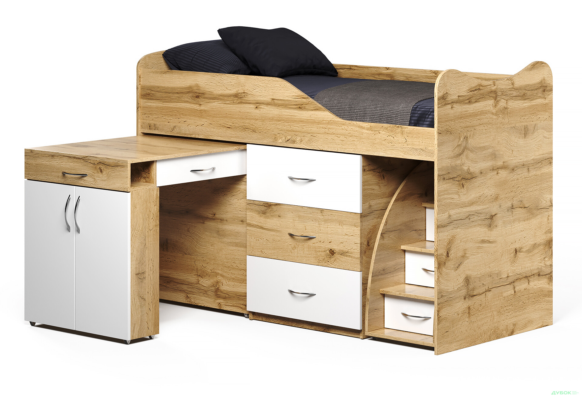 Фото 1 - Кровать-горка Виорина Деко 5 80х180 см с ящиками, лестницами и столом
