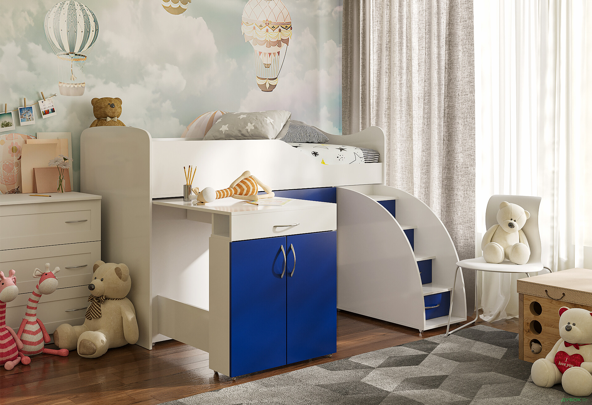 Фото 9 - Кровать-горка Виорина Деко 5 80х180 см с ящиками, лестницами и столом