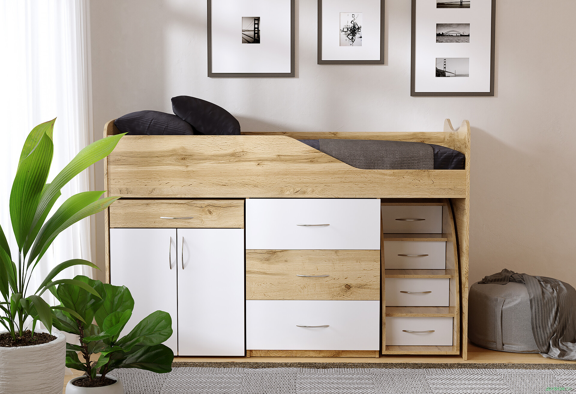 Фото 5 - Кровать-горка Виорина Деко 5 80х180 см с ящиками, лестницами и столом