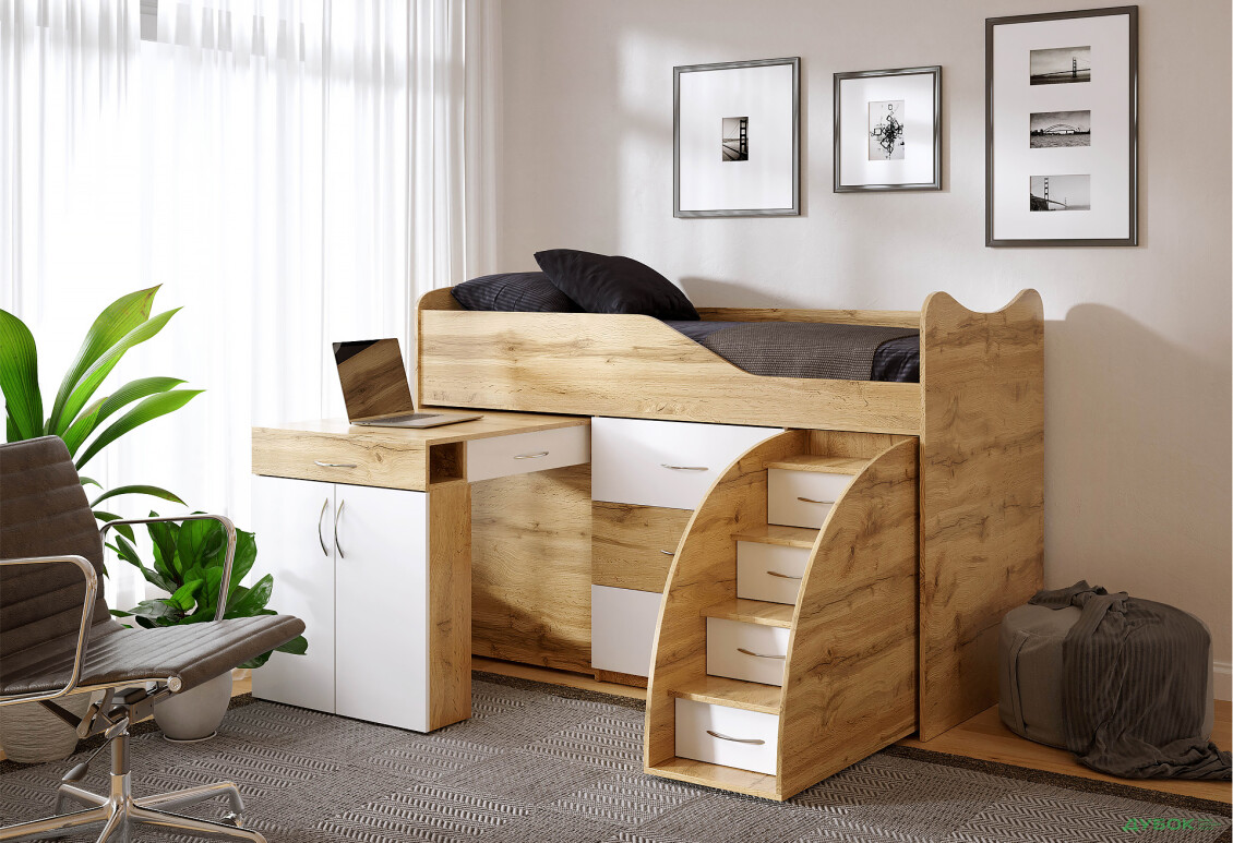 Фото 4 - Кровать-горка Виорина Деко 5 80х180 см с ящиками, лестницами и столом