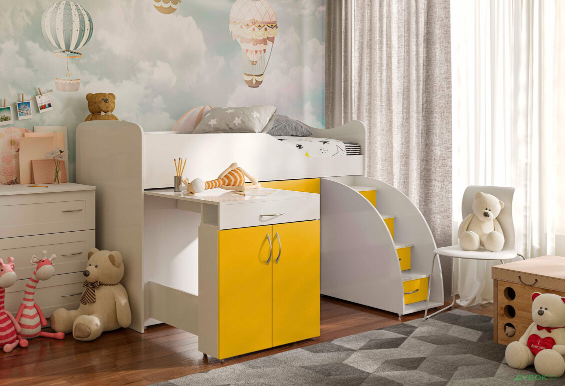 Фото 15 - Кровать-горка Виорина Деко 5 80х180 см с ящиками, лестницами и столом