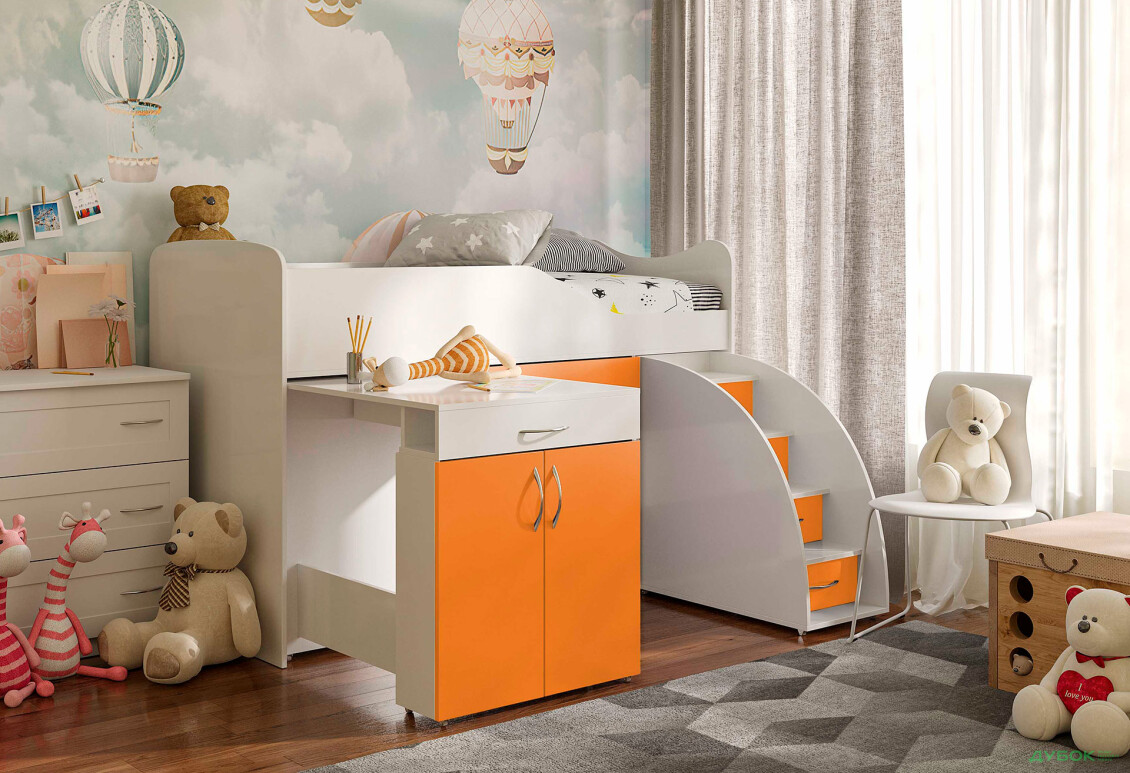 Фото 25 - Кровать-горка Виорина Деко 5 80х180 см с ящиками, лестницами и столом