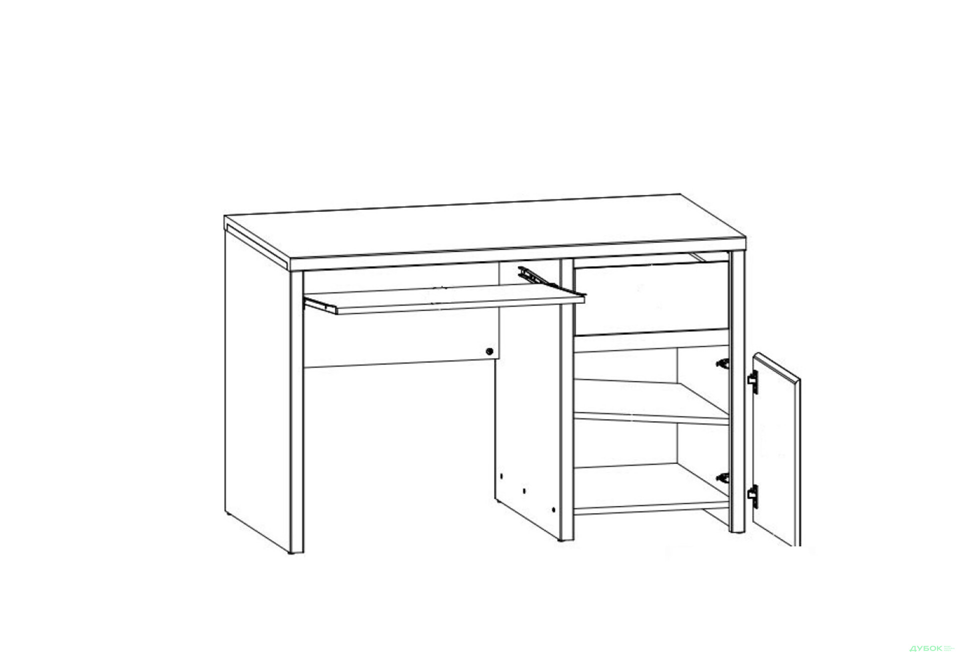 Стол компьютерный ВМК Каспиан 120x65 см с тумбой, ящиком та полкой - Изображение 5 Изображение 5 - Стол компьютерный ВМК Каспиан 120x65 см с тумбой, ящиком та полкой