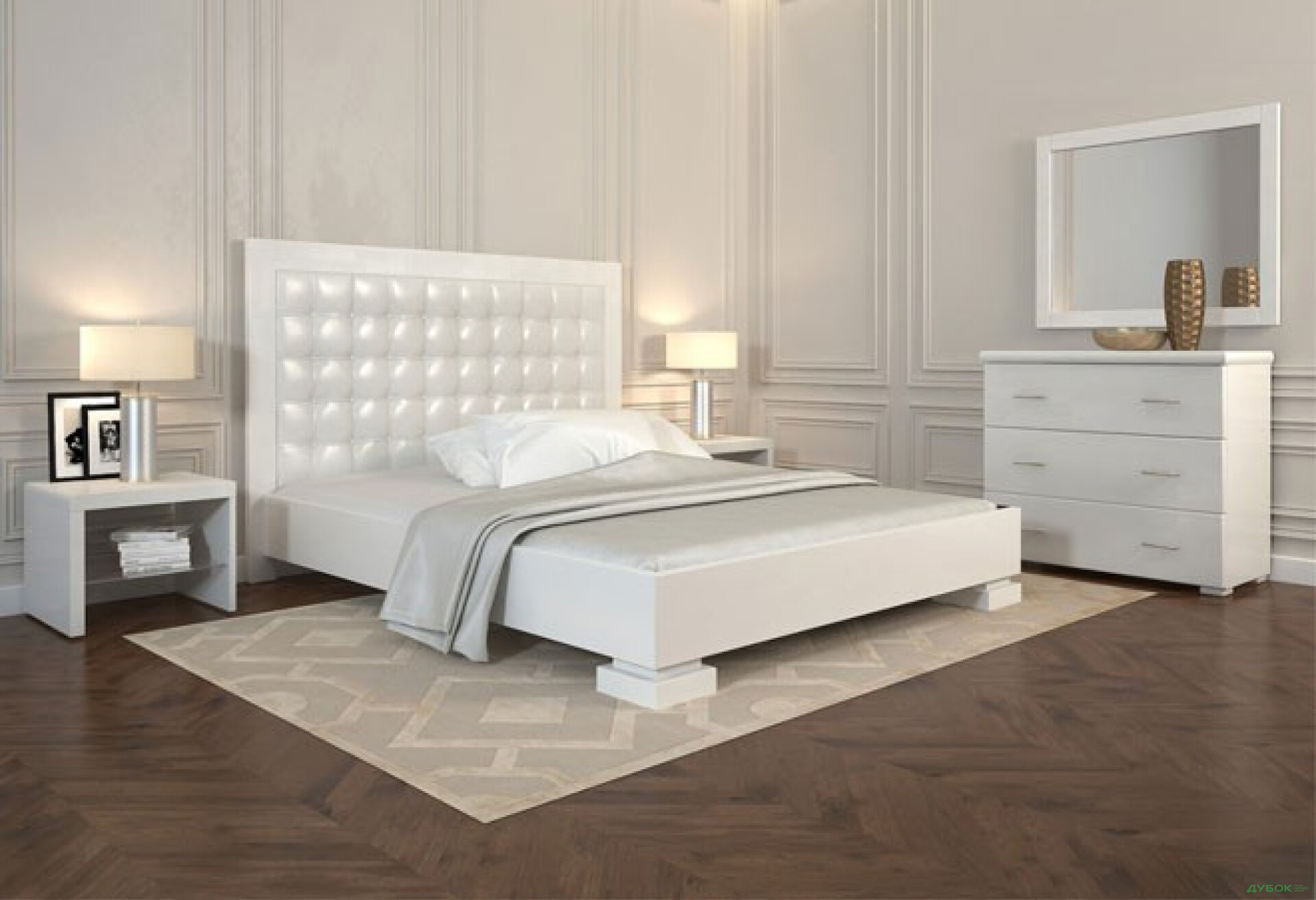 Фото 1 - SALE Кровать Подиум 160 (сосна, прошивка ромб, цвет белый) Арбор Древ