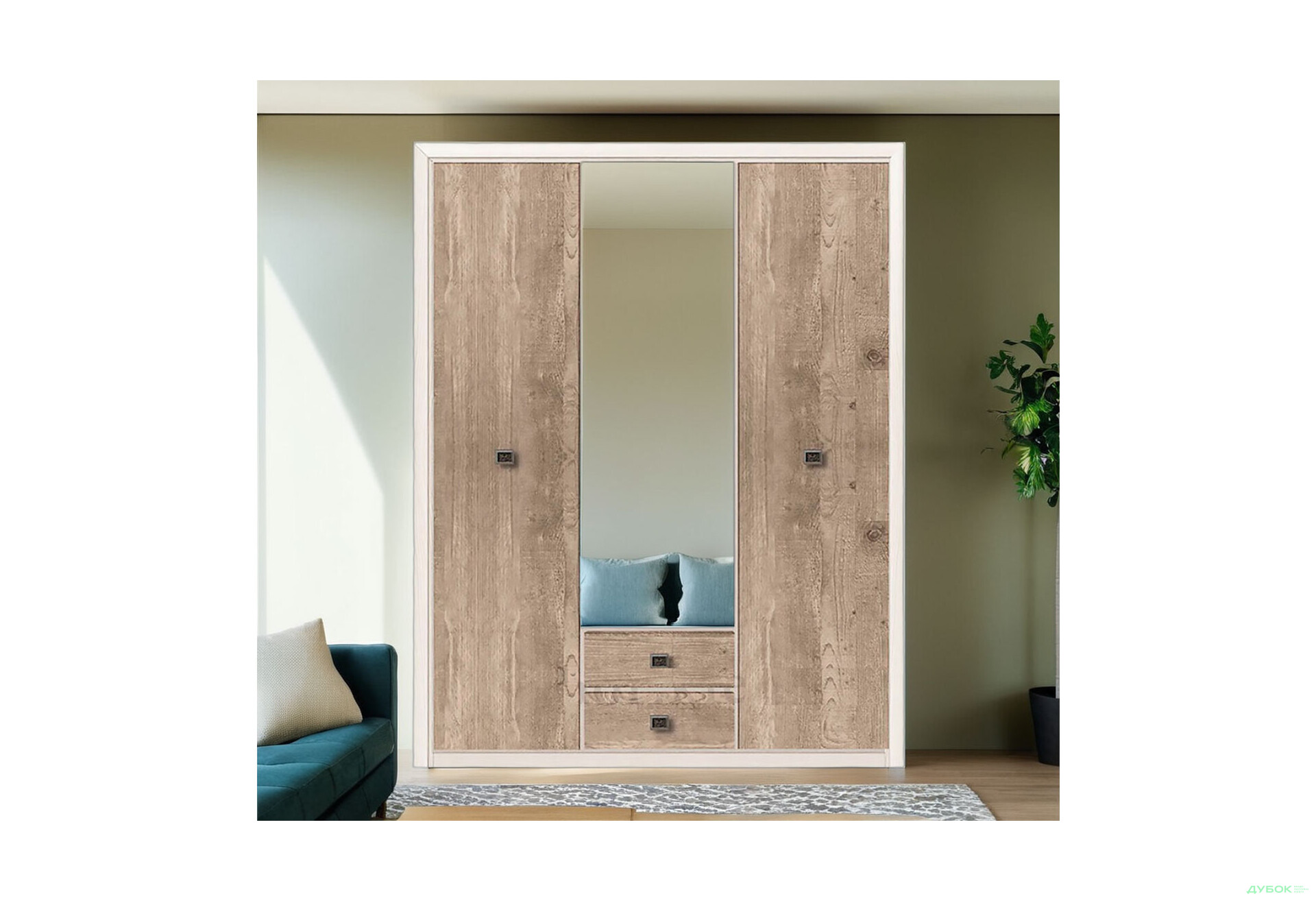 Шкаф ВМК Коэн II 2-дверный с 2 ящиками и зеркалом 163 см - Изображение 2 Изображение 2 - Шкаф ВМК Коэн II 2-дверный с 2 ящиками и зеркалом 163 см