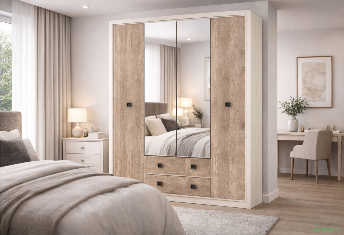 Зображення 2 - Шафа ВМК Коен ІІ 4-дверна з 2 шухлядами та дзеркалом 214 см