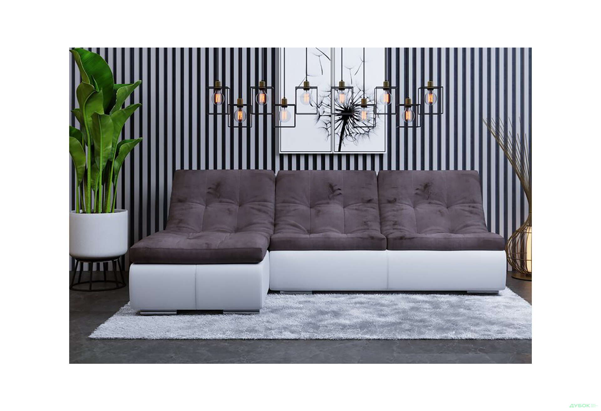 М'який куточок Elegant Бенефіт 9 240x182 см темно-сірий з білим - Зображення 4 Зображення 4 - М'який куточок Elegant Бенефіт 9 240x182 см темно-сірий з білим