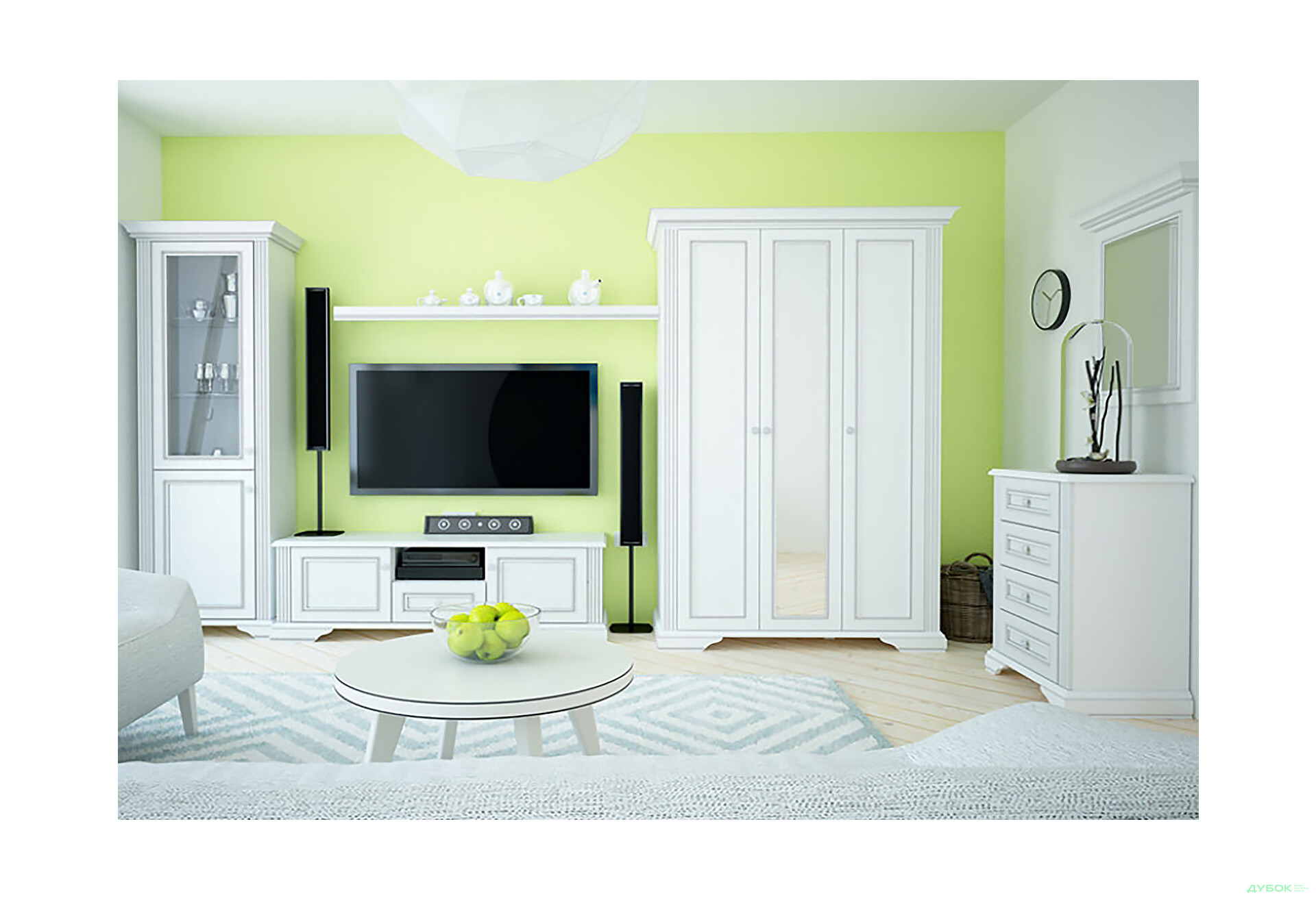 Шафа Гербор Вайт 3-дверна з дзеркалом 176 см сосна срібна - Зображення 2 Зображення 2 - Шафа Гербор Вайт 3-дверна з дзеркалом 176 см сосна срібна