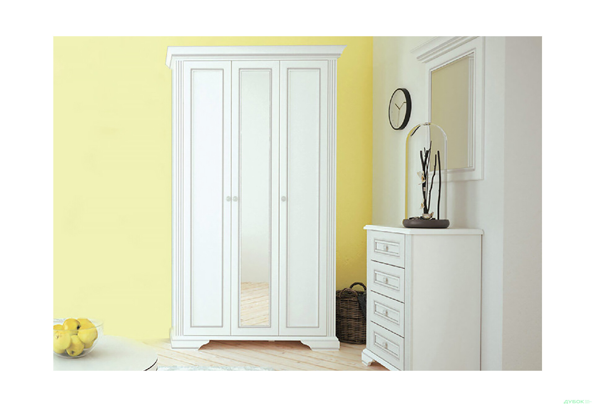 Шафа Гербор Вайт 3-дверна з дзеркалом 176 см сосна срібна - Зображення 3 Зображення 3 - Шафа Гербор Вайт 3-дверна з дзеркалом 176 см сосна срібна