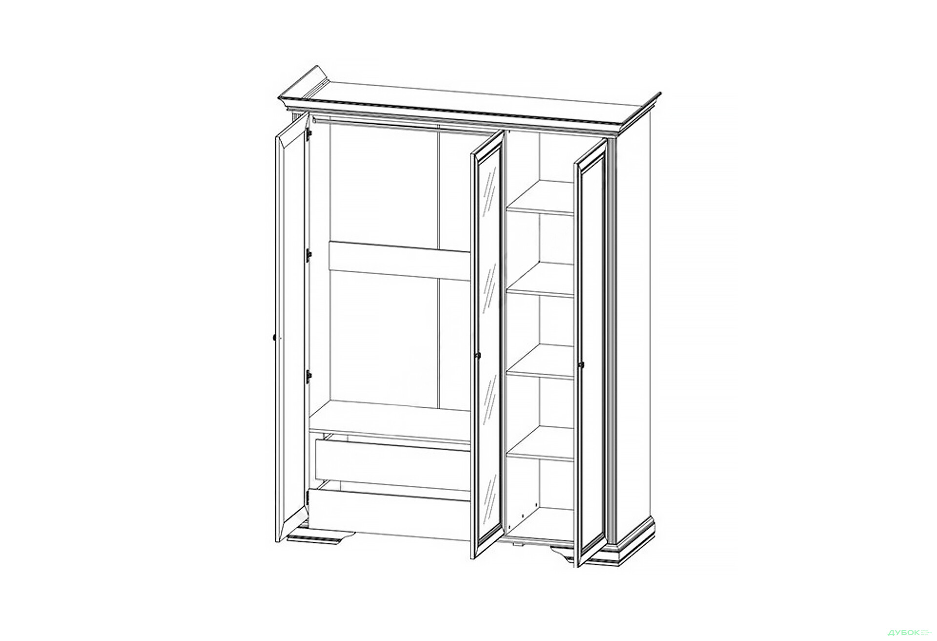 Шафа Гербор Вайт 3-дверна з дзеркалом 176 см сосна срібна - Зображення 4 Зображення 4 - Шафа Гербор Вайт 3-дверна з дзеркалом 176 см сосна срібна