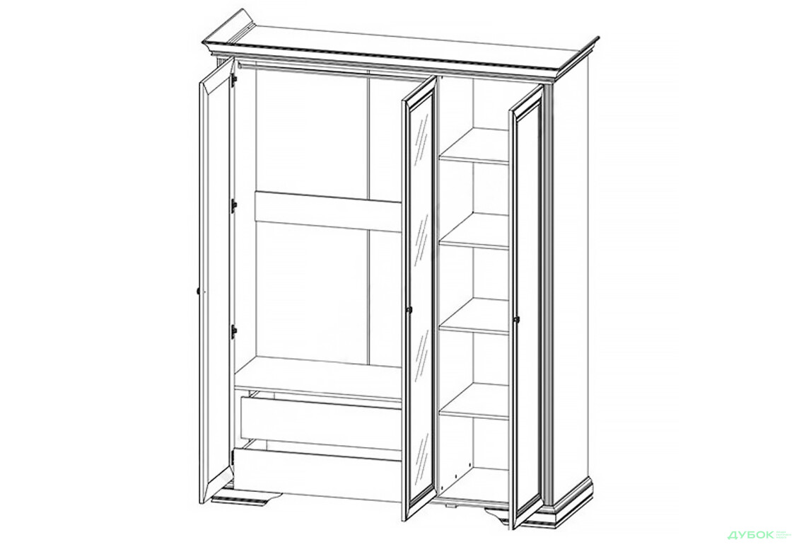 Шафа Гербор Вайт 3-дверна з дзеркалом 176 см сосна срібна - Зображення 4 Зображення 4 - Шафа Гербор Вайт 3-дверна з дзеркалом 176 см сосна срібна