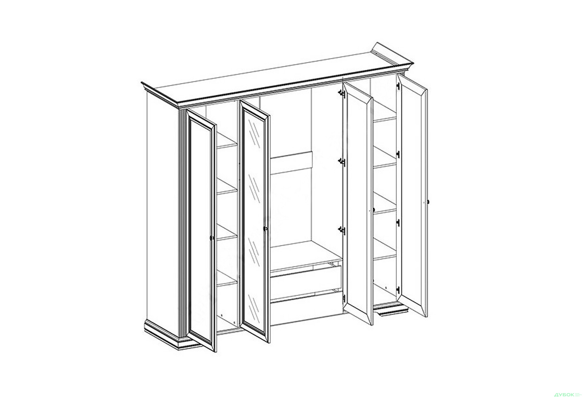 Шафа Гербор Вайт 4-дверна з дзеркалом 227 см сосна срібна - Зображення 3 Зображення 3 - Шафа Гербор Вайт 4-дверна з дзеркалом 227 см сосна срібна