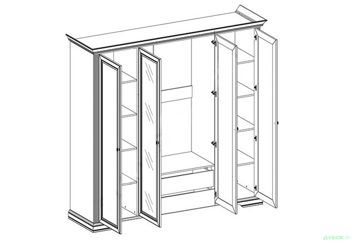 Шафа Гербор Вайт 4-дверна з дзеркалом 227 см сосна срібна - Зображення 3 Зображення 3 - Шафа Гербор Вайт 4-дверна з дзеркалом 227 см сосна срібна