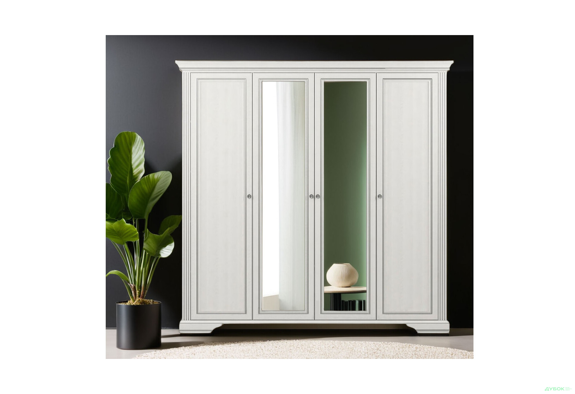 Шафа Гербор Вайт 4-дверна з дзеркалом 227 см сосна срібна - Зображення 2 Зображення 2 - Шафа Гербор Вайт 4-дверна з дзеркалом 227 см сосна срібна