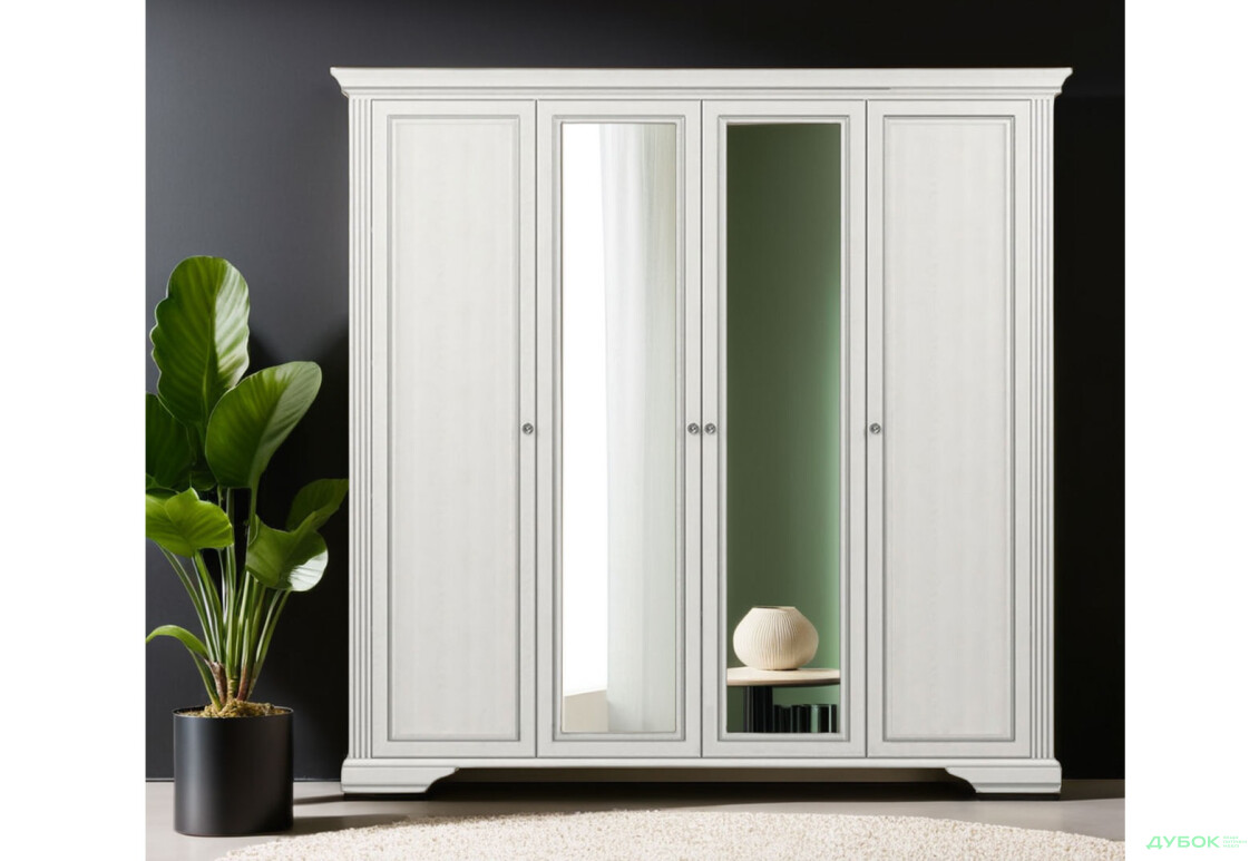 Шафа Гербор Вайт 4-дверна з дзеркалом 227 см сосна срібна - Зображення 2 Зображення 2 - Шафа Гербор Вайт 4-дверна з дзеркалом 227 см сосна срібна