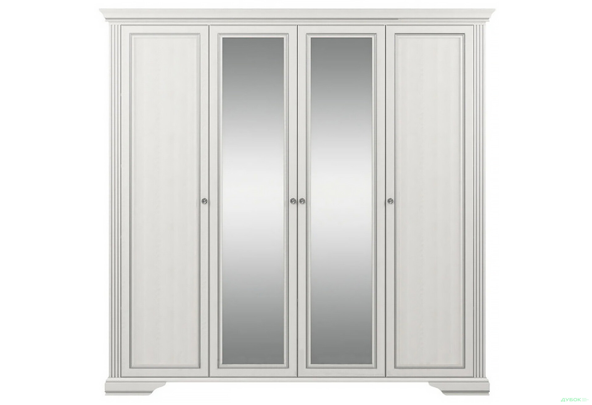 Фото 1 - Шафа Гербор Вайт 4-дверна з дзеркалом 227 см Ясен сніжний/Сосна срібна