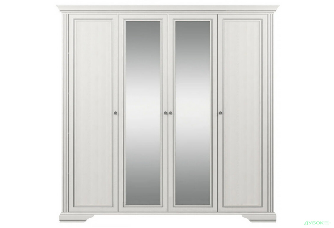 Шафа Гербор Вайт 4-дверна з дзеркалом 227 см Ясен сніжний/Сосна срібна