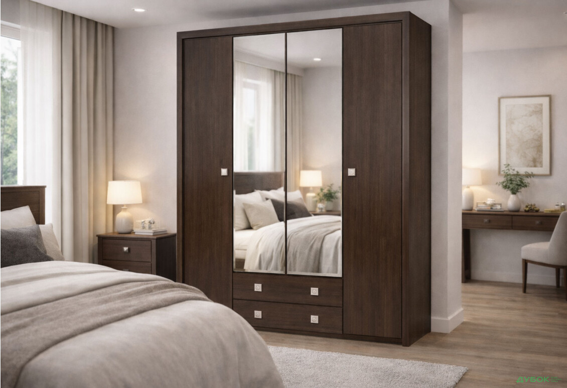 Зображення 2 - Шафа Гербор Коен 3-дверна з 2 шухлядами та дзеркалом 214 см Венге магія