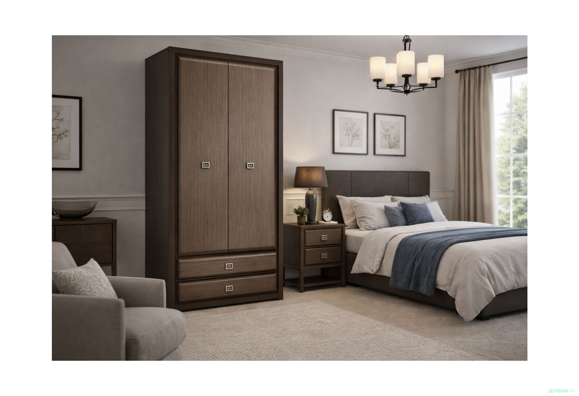 Изображение 2 - Шкаф Gerbor холдинг Коэн МДФ 2-дверный с 2 ящиками 104 см Венге магия/Штрокс