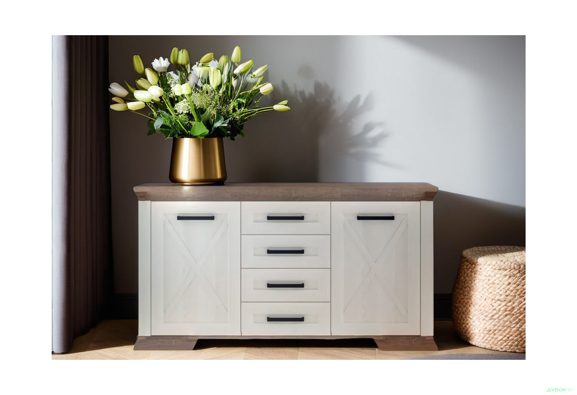 Комод Гербор Марсель 2-дверний з 4 шухлядами 166 см Ясен сніжний/Дуб сонома трюфель - Зображення 2 Зображення 2 - Комод Гербор Марсель 2-дверний з 4 шухлядами 166 см Ясен сніжний/Дуб сонома трюфель