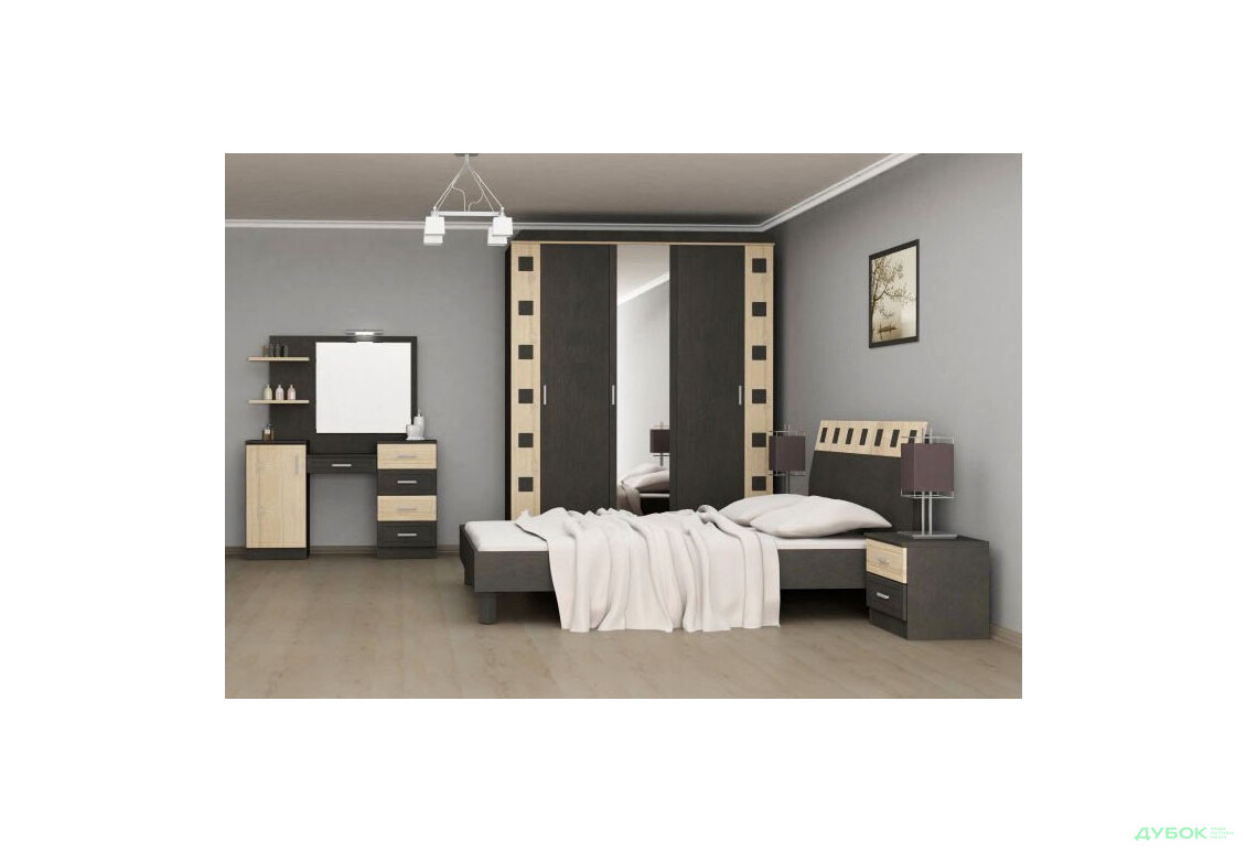 Спальня Комплект 3Д с туалетным столиком (без ламелей и матраса) Нова