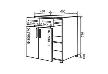 Н26 Тумба 2Ш2Д 60 (фасады ящиков без декора) Модена Декор Вип-Мастер