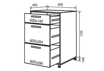 Н28 Тумба 3Ш 60 (фасад верхнего ящика без декора) Модена Декор Вип-Мастер